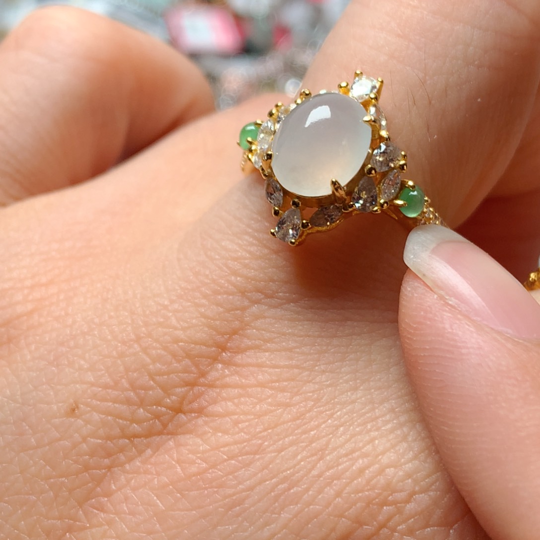 翡翠戒指银S925镶嵌天然翡翠戒指