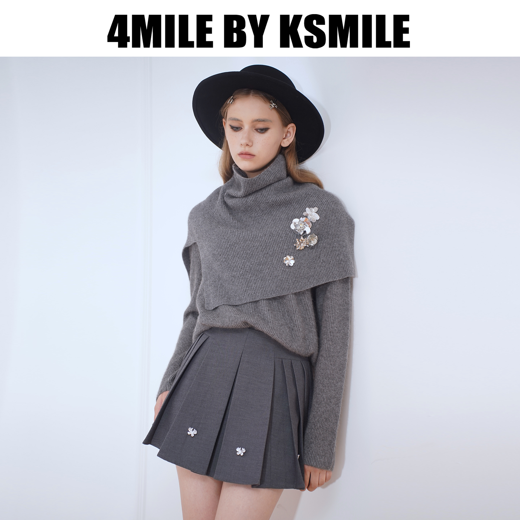 4MILE BY KSMILE | 浪漫氤氲灰色披肩两件套针织衫温柔气质打底