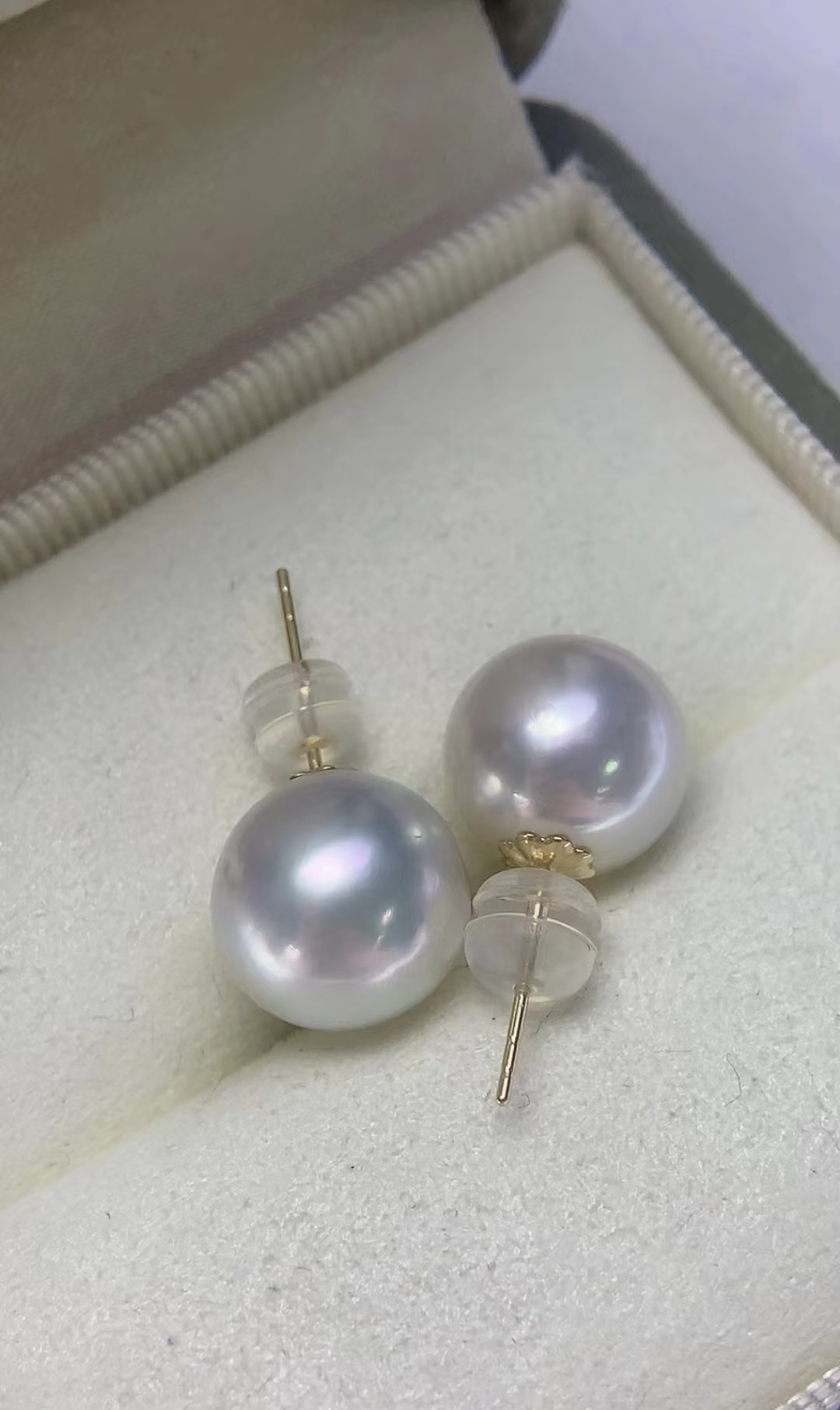 海水澳白耳钉白蝶珠18Ｋ金简约