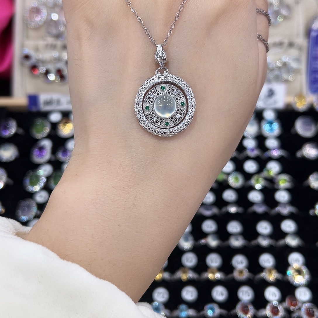 今***糕蛇纹石玉银S925镶嵌戒指