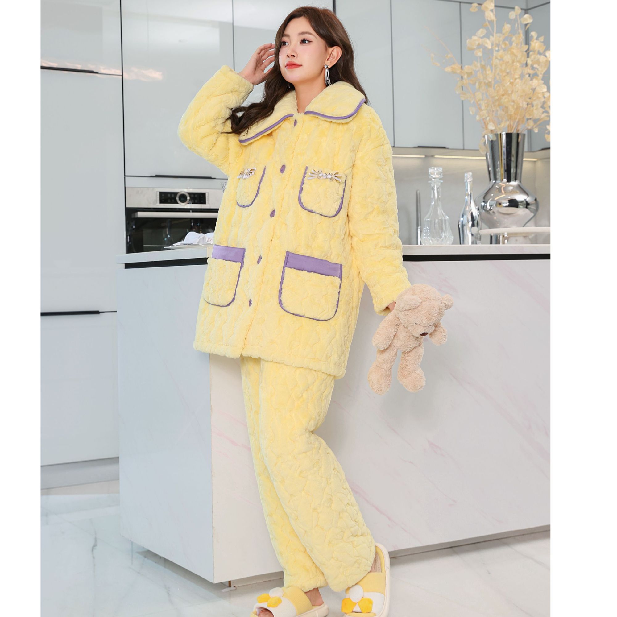 D110设计师款甜美睡衣女款冬季加绒家居服套装