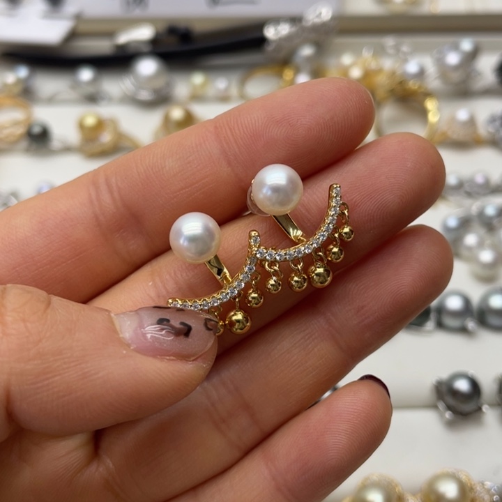 海水珍珠耳饰银S925镶嵌