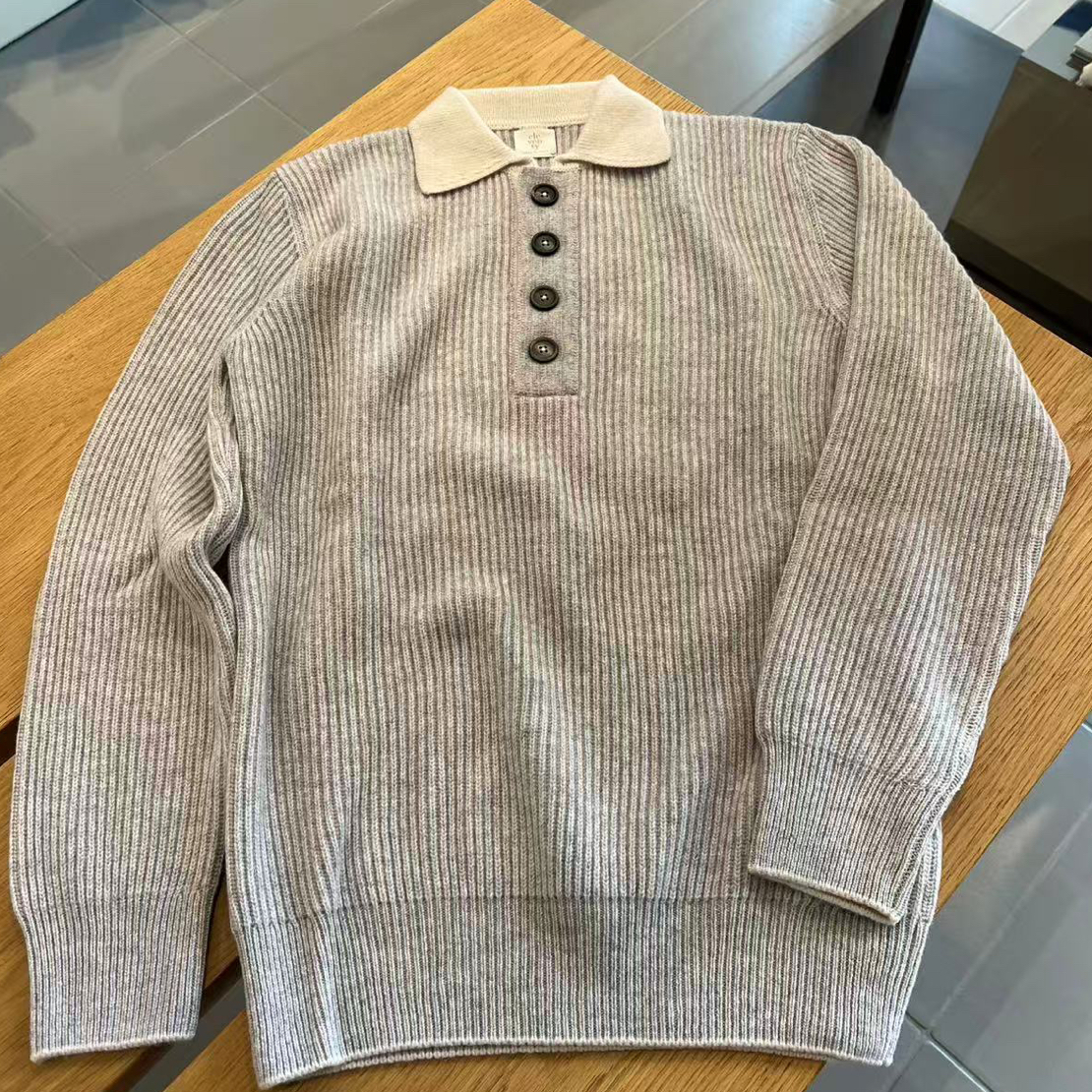 代eleventy 秋冬新款老钱风小翻领纯羊绒针织衫