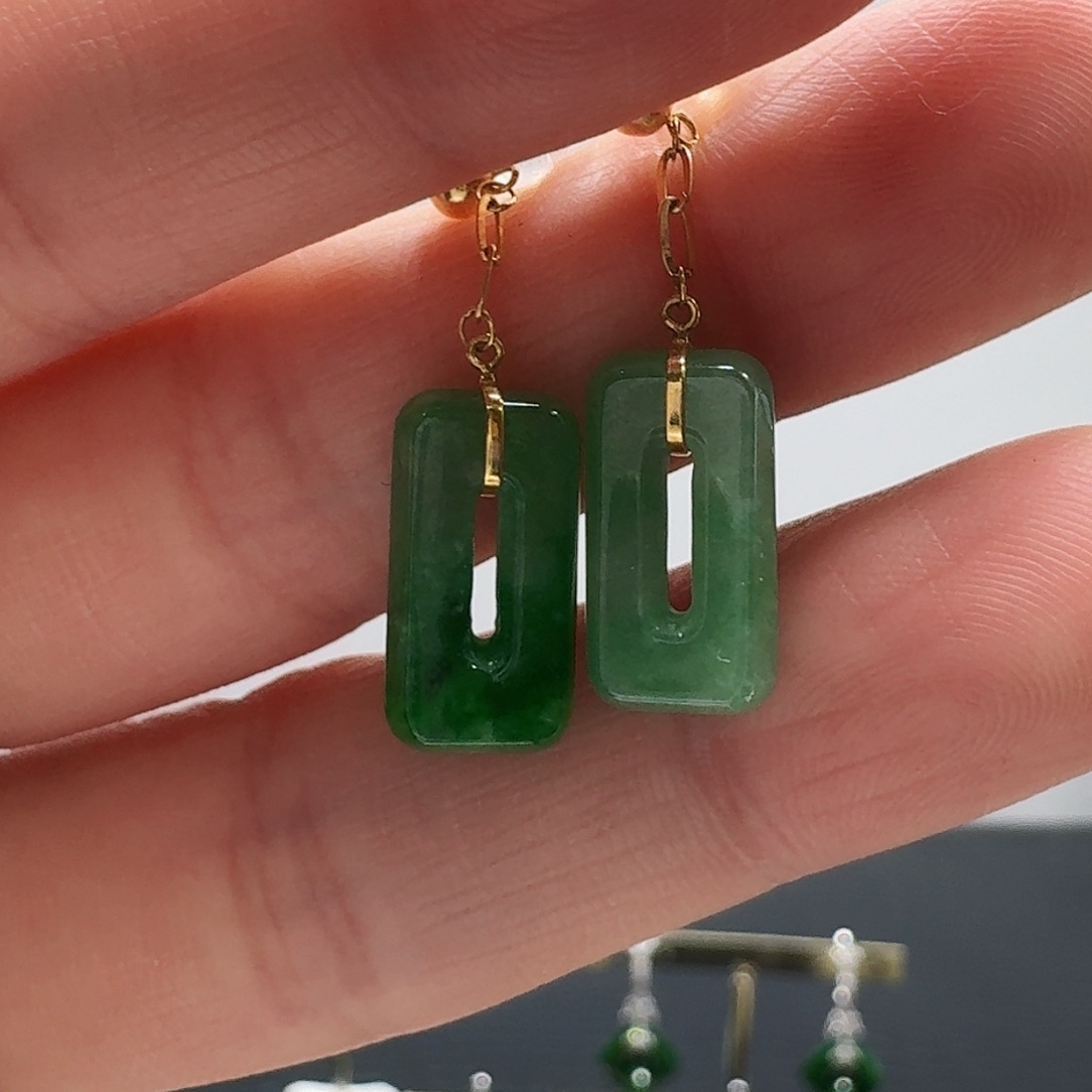 翡翠耳饰18K金镶嵌耳饰