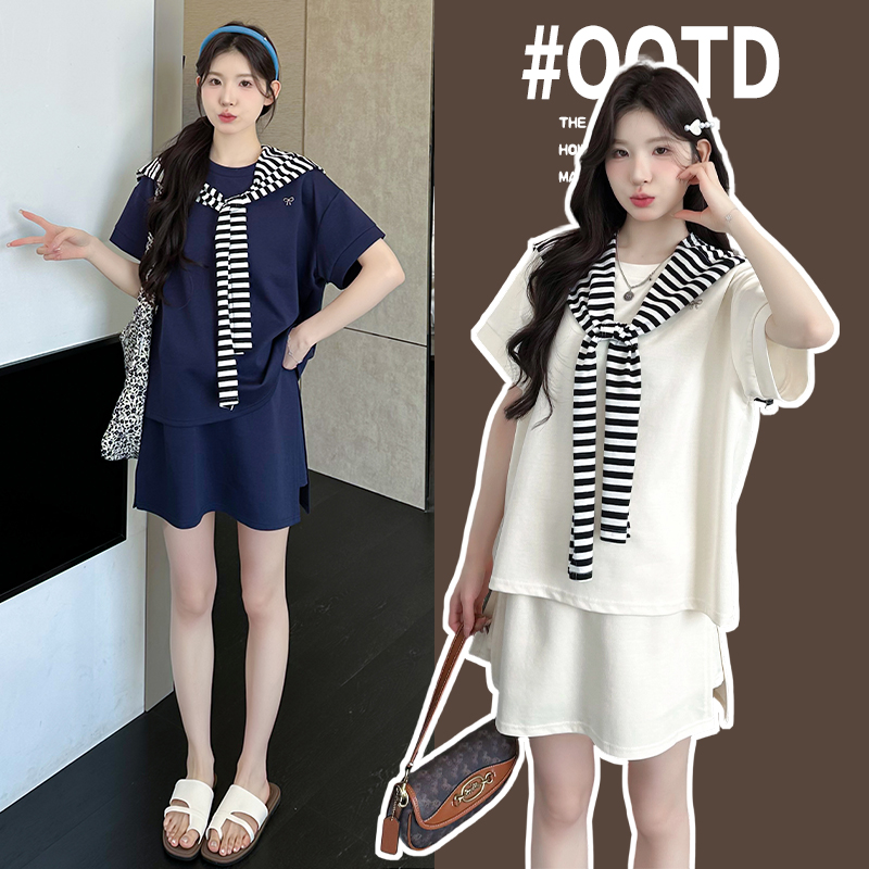 2026孕妇装夏季休闲运动短袖上衣搭配裙裤披肩孕妇三件套宽松显瘦