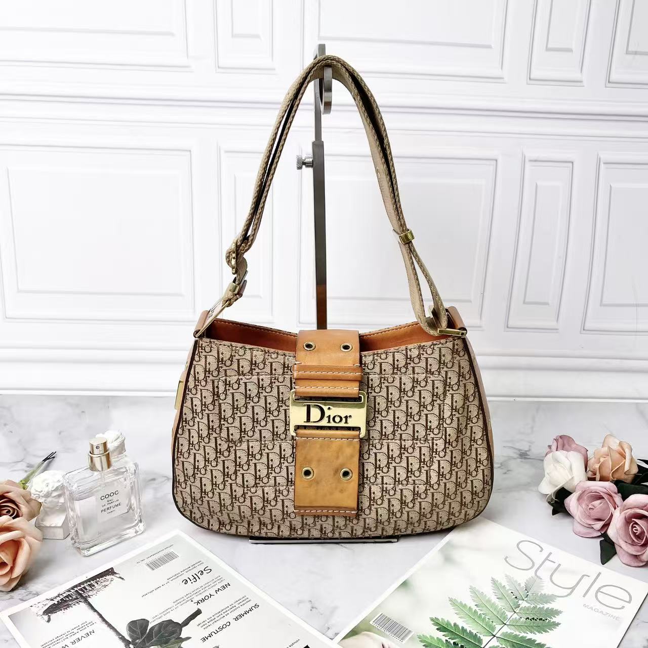 95新 DIOR/迪奥 Dior/迪奥棕色老花半月包单肩包