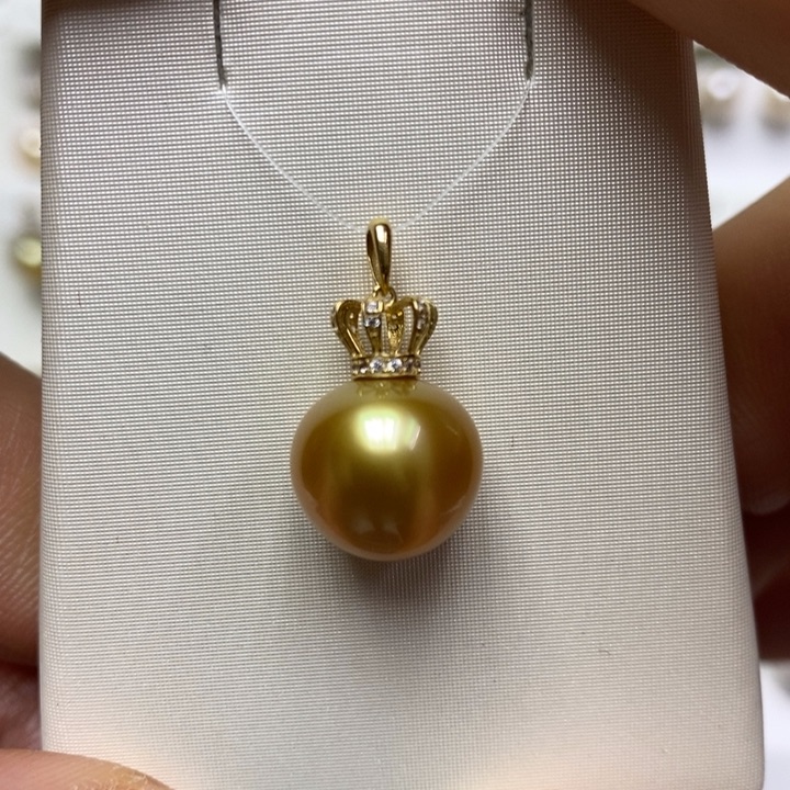 海水珍珠金珠吊坠18K金镶嵌