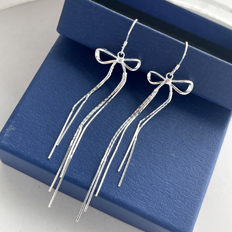 足银耳饰 蝴蝶结流苏耳钩在逃公主超仙长款轻奢设计感韩版ins节日