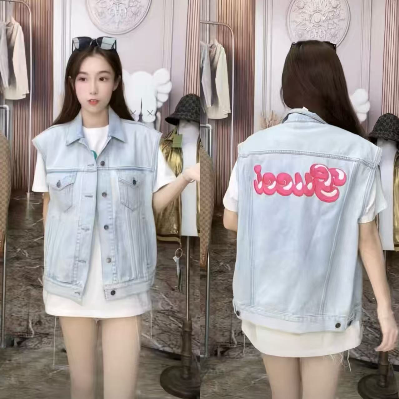 全新未使用 GUCCI/古驰 GUCCI古驰纯色牛仔后背字母刺绣背心