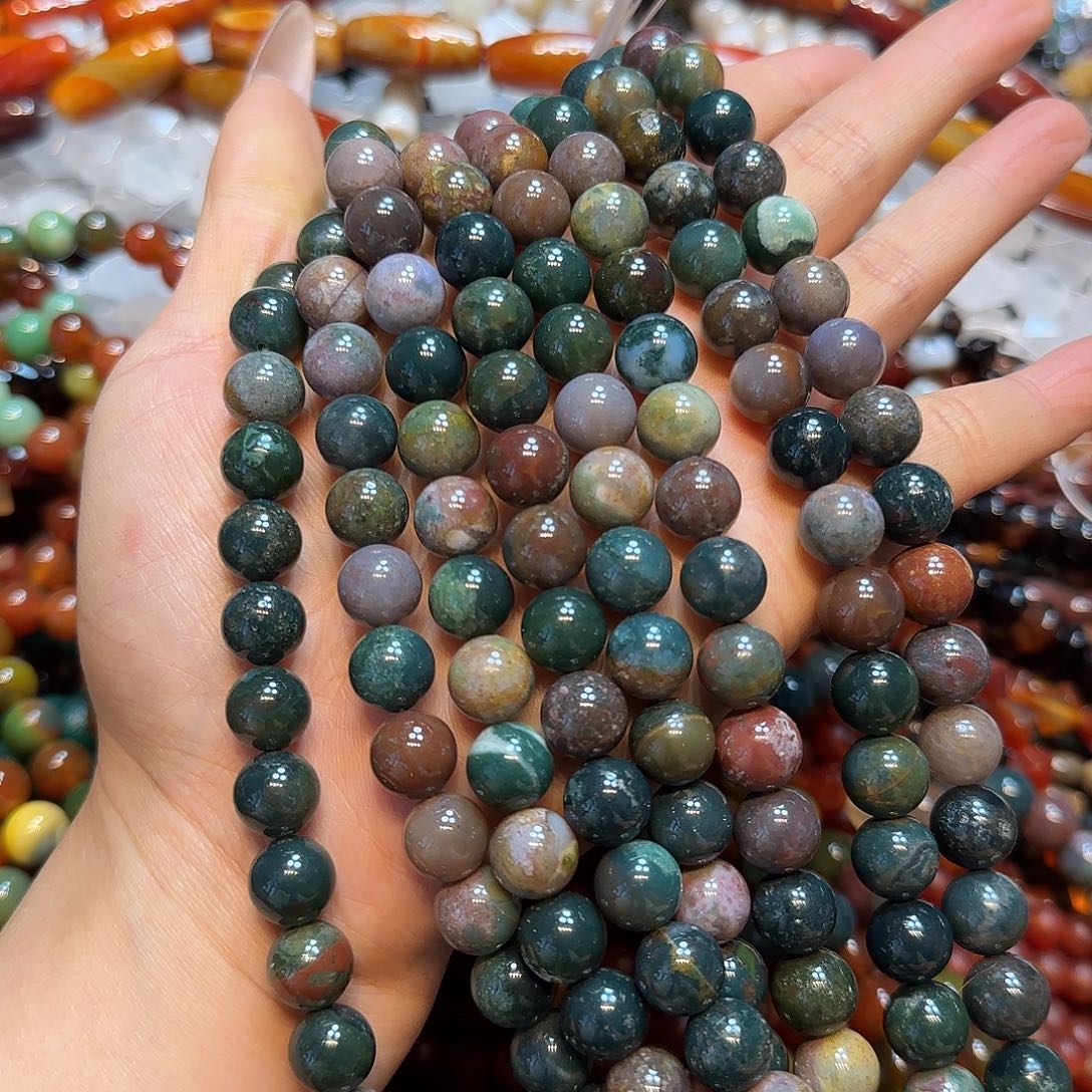 玛瑙/玉髓未镶嵌珠宝半成品水草玛瑙10mm一条