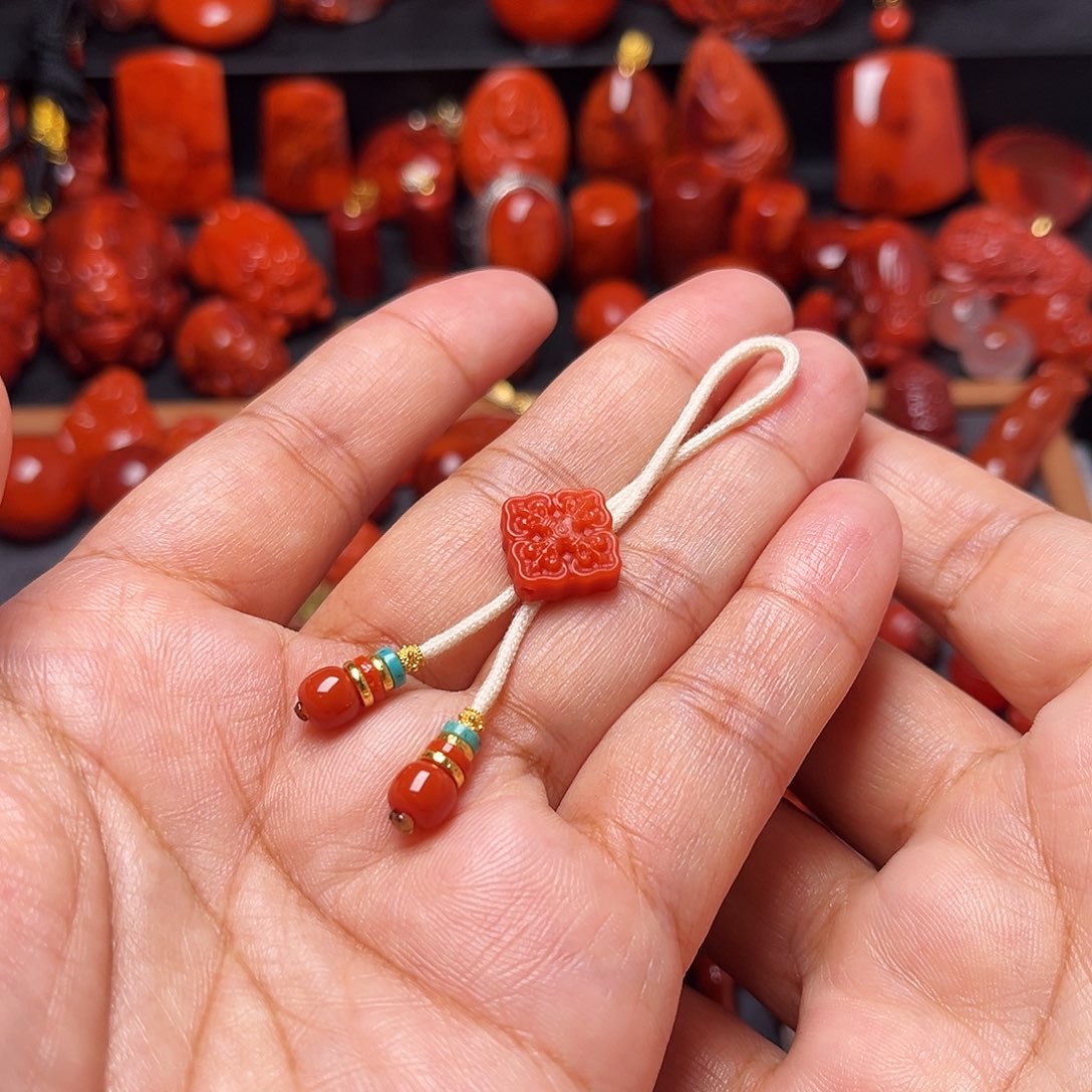 南红玛瑙未镶嵌配饰弟子珠6+金杆杵背云