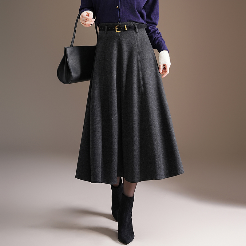 高腰半身裙秋冬加厚羊毛呢女式A字半裙轻熟风伞裙气质大摆裙