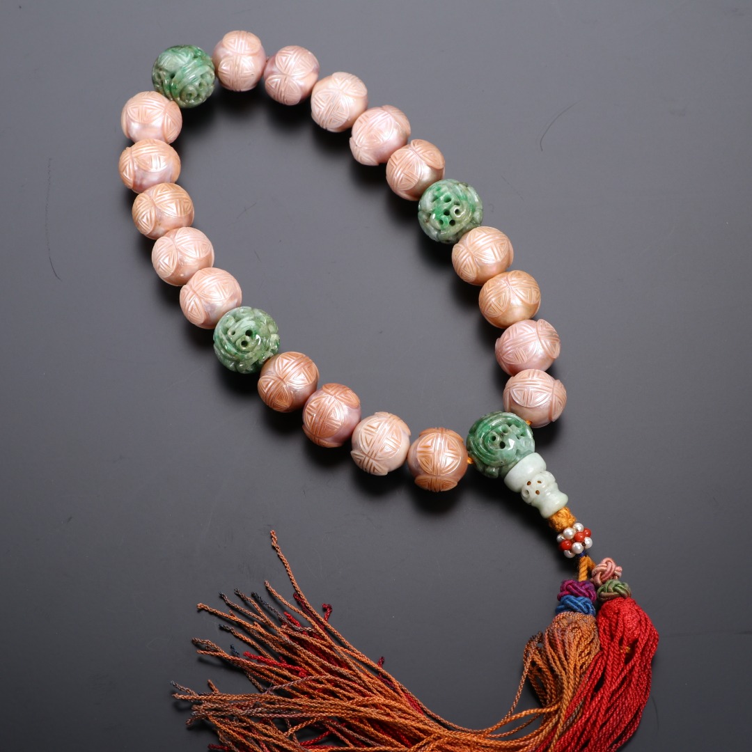 《博古文物》-东珠-雕团寿纹十八子手持-Xx-250114