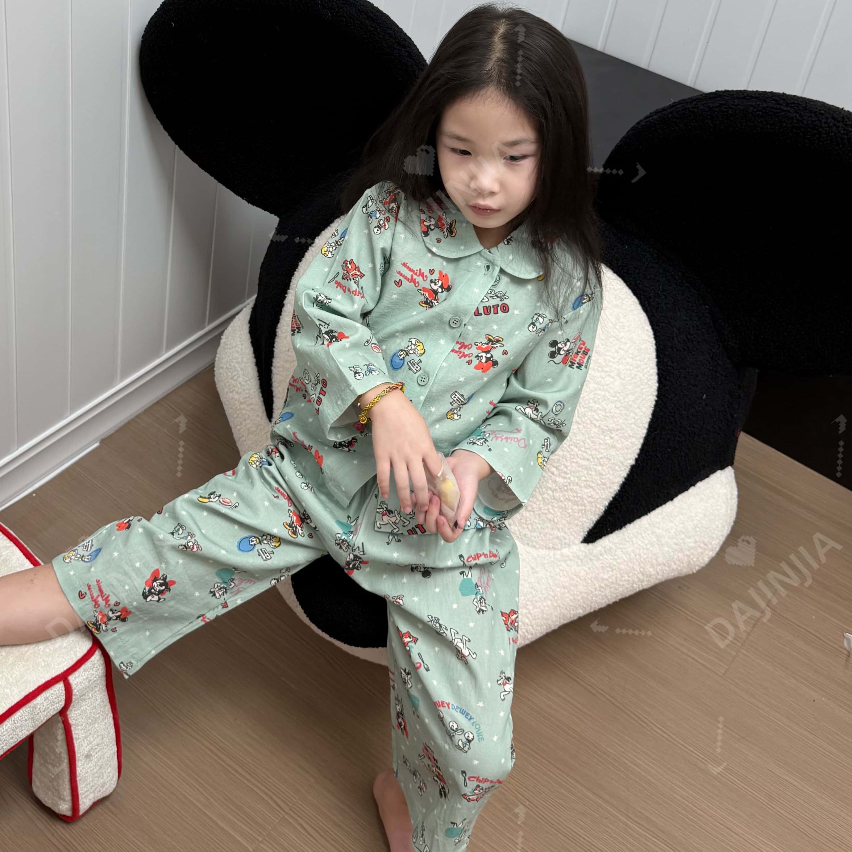 大金定制秋季新款不舒服棉感家居服洋气卡通绿色睡衣睡裤两件套