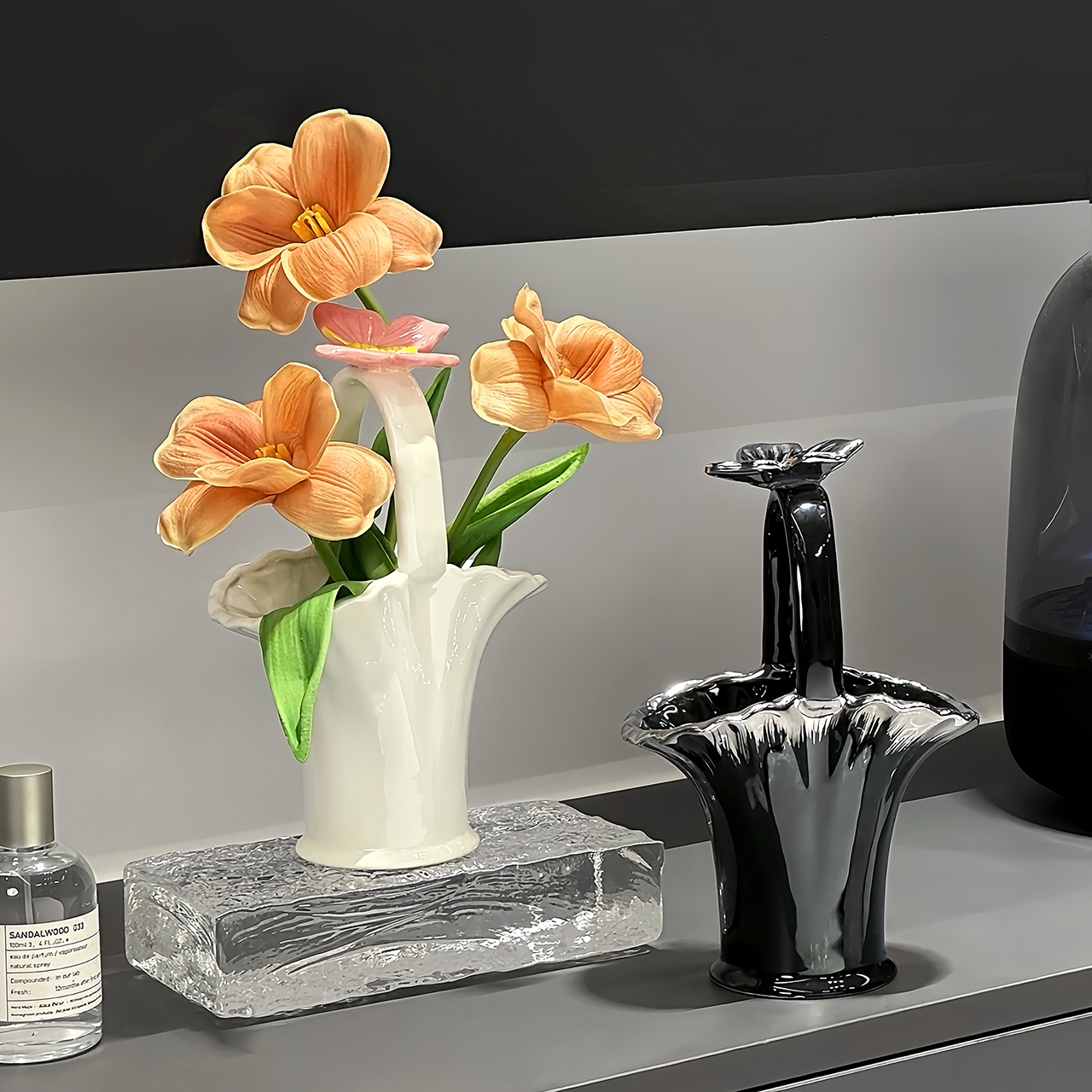 轻奢陶瓷餐桌花瓶大口径高级感茶几花瓶摆件创意客厅家用白色花瓶