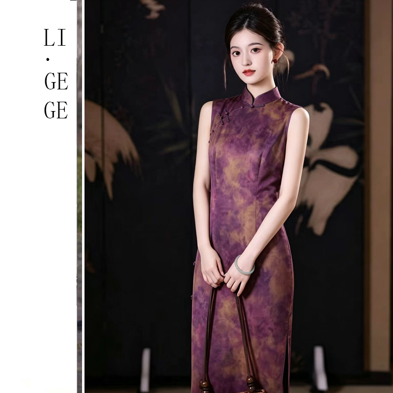 【KK专属】Li.GEGE时尚【紫韵沉香】中长款女士旗袍QSCB1462