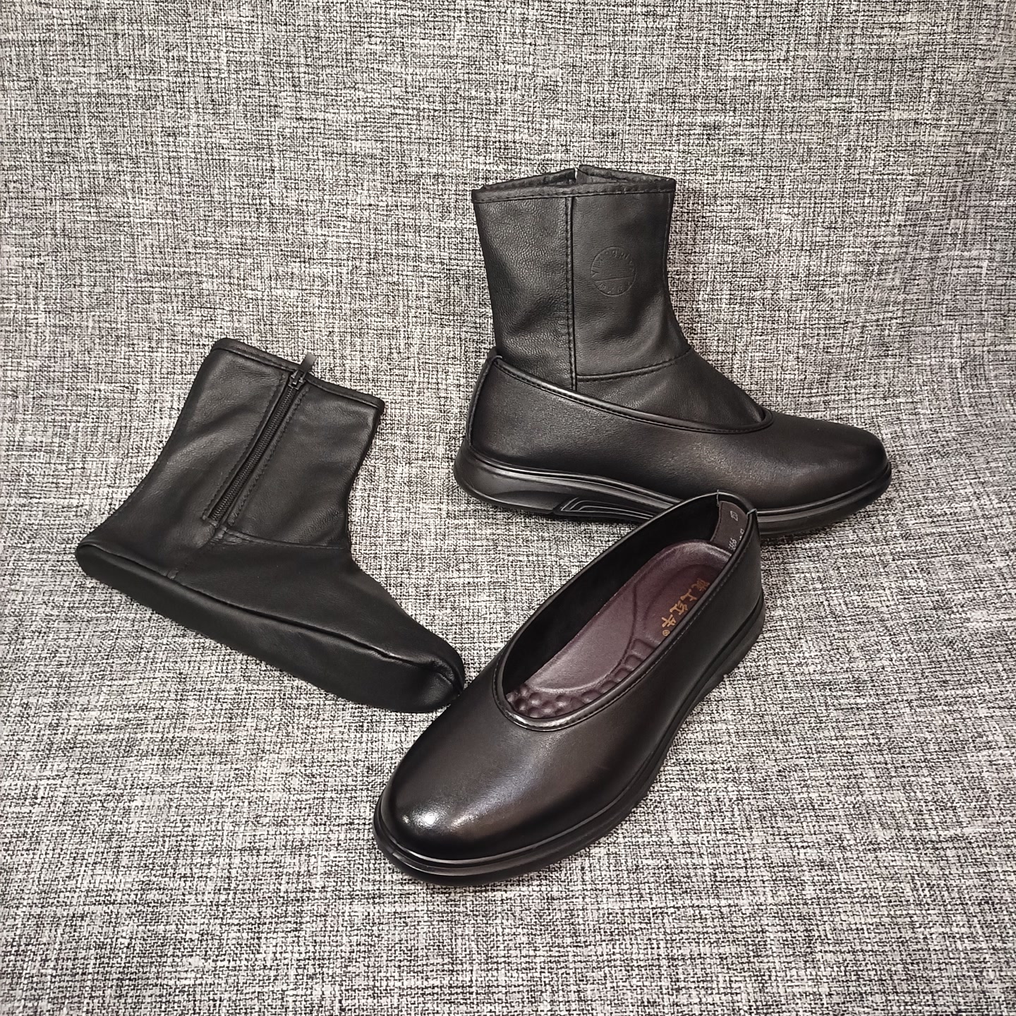 男士真皮【圆口鞋+礼拜皮袜】民族用品轻便舒适透气中老年8666