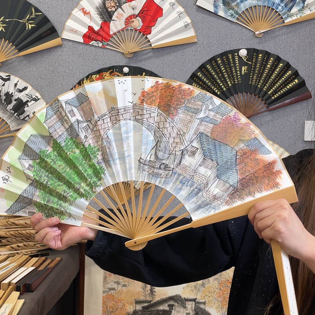 国画10寸玉竹-纯手绘-文玩扇骨（默认粘好）