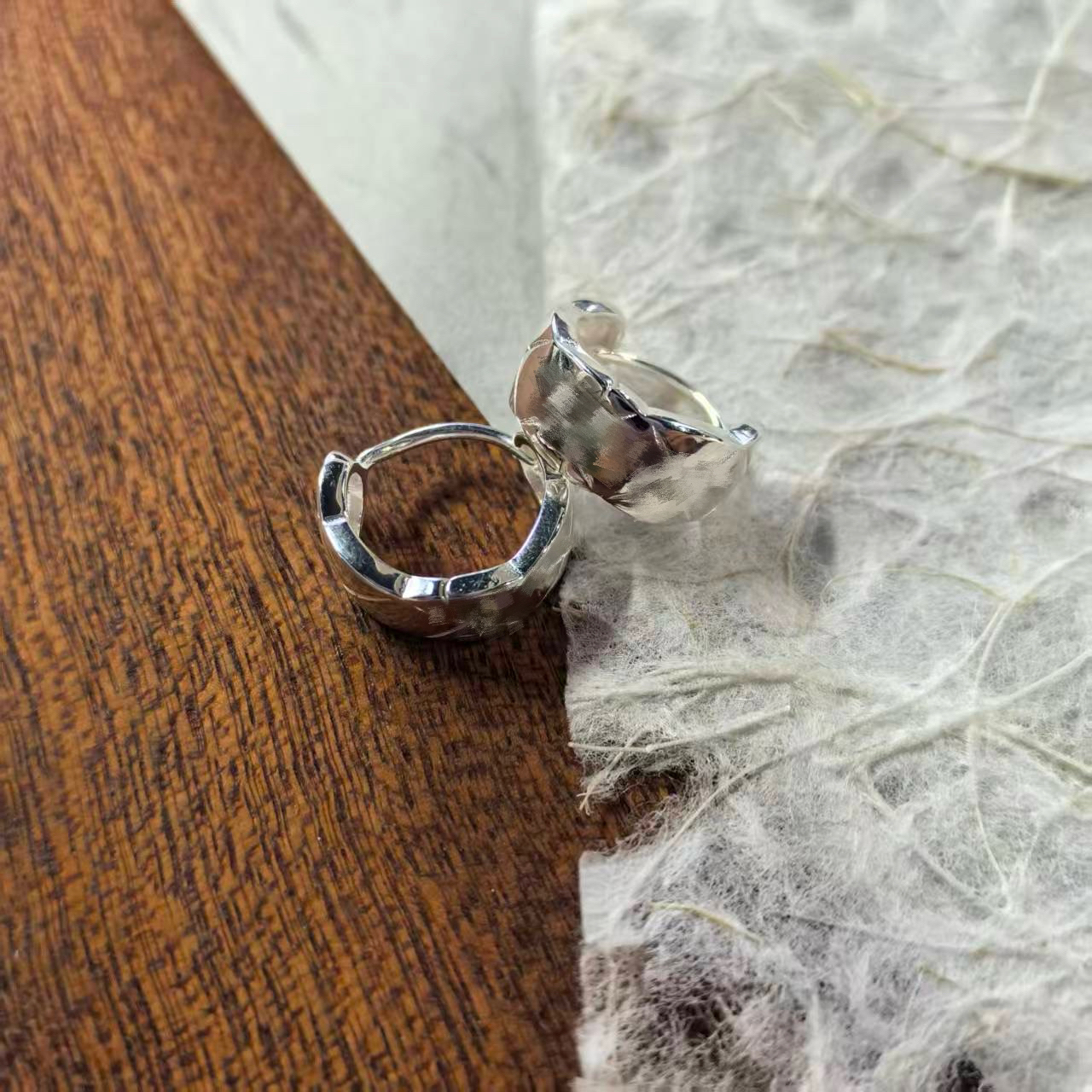 925银耳饰 菱格纹设计小香风日韩几何波浪边-精致菱格耳扣1016