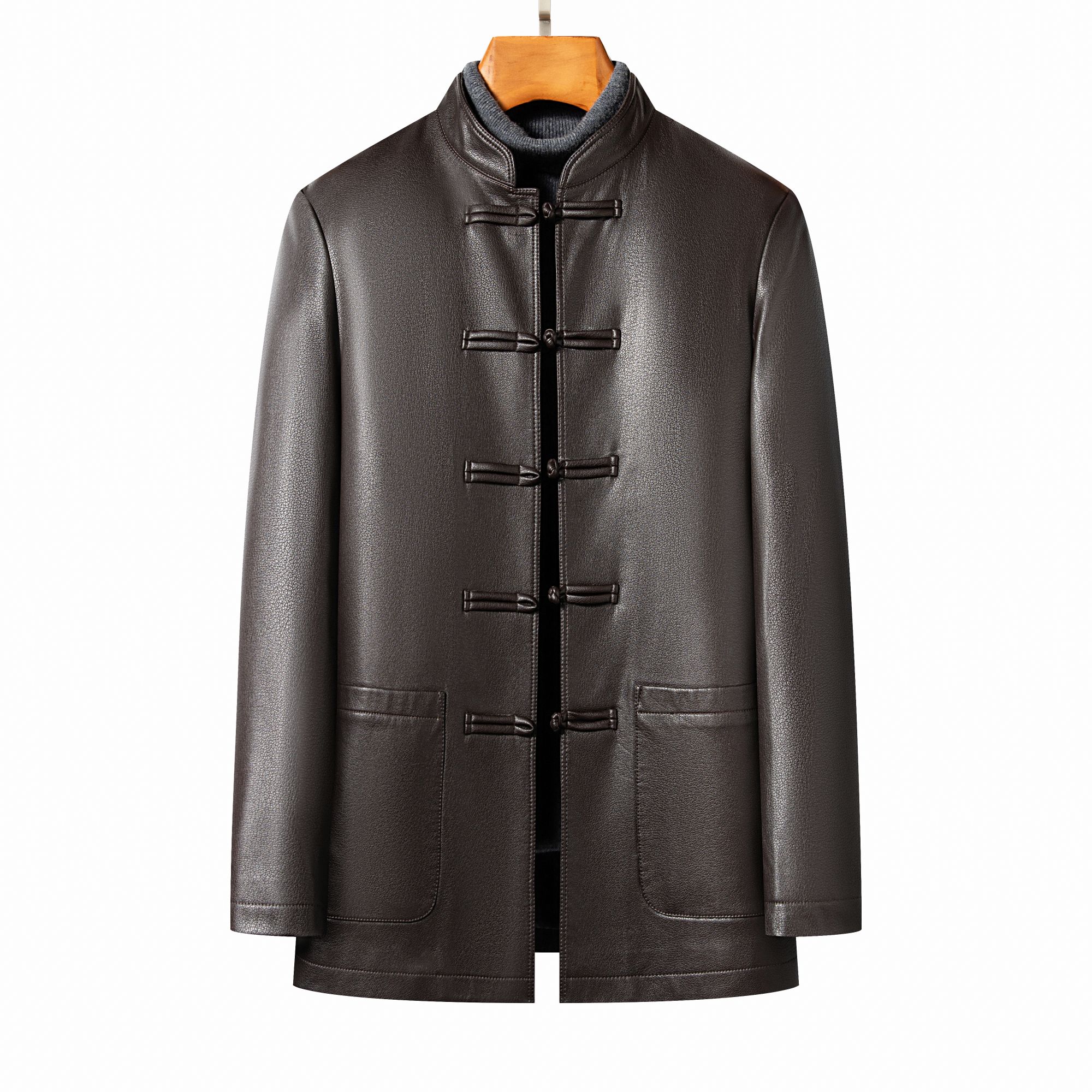 2025秋冬新款男士中国风休闲时尚大气商务皮衣夹克中式保暖