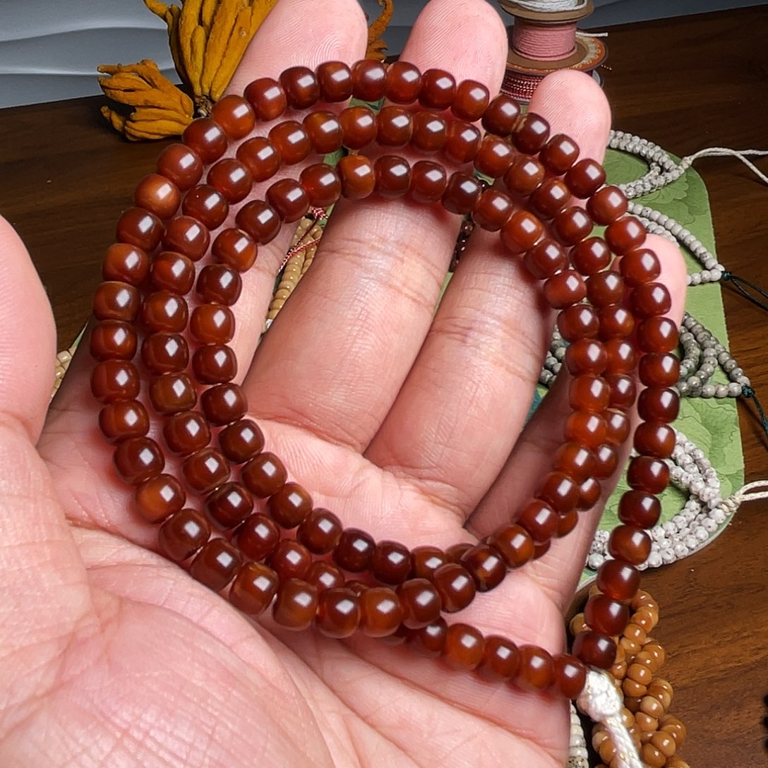 手串星月菩提龙脊菩提全玉化/红冰糖无钥匙孔老型全品