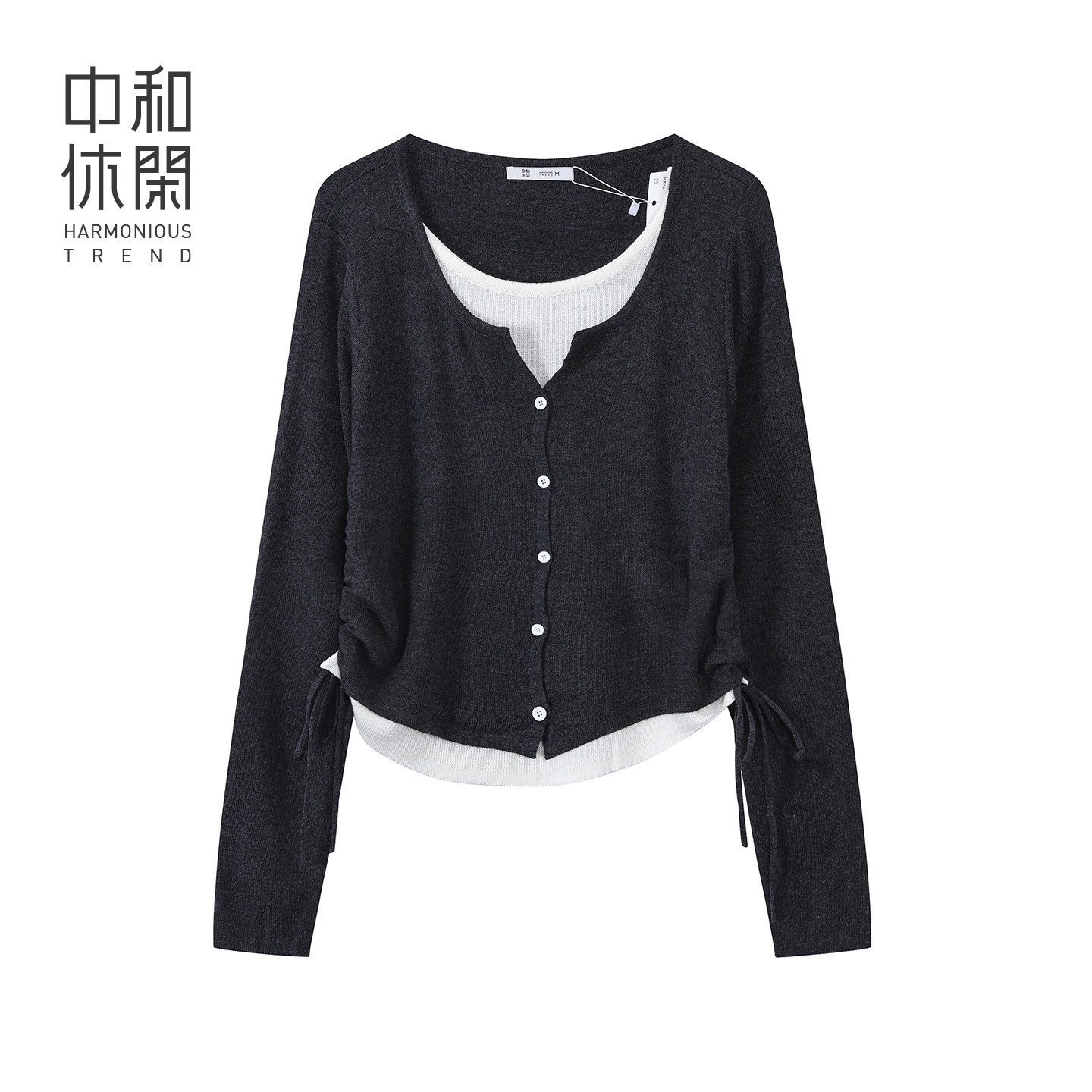 中和休闲修身圆领套头毛衣女26春季假两件拼接针织上衣I61216271