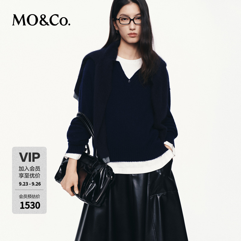 MOCO毛衣2025秋新品绵羊毛山羊绒混纺POLO领轻暖智性MBE3SWT044