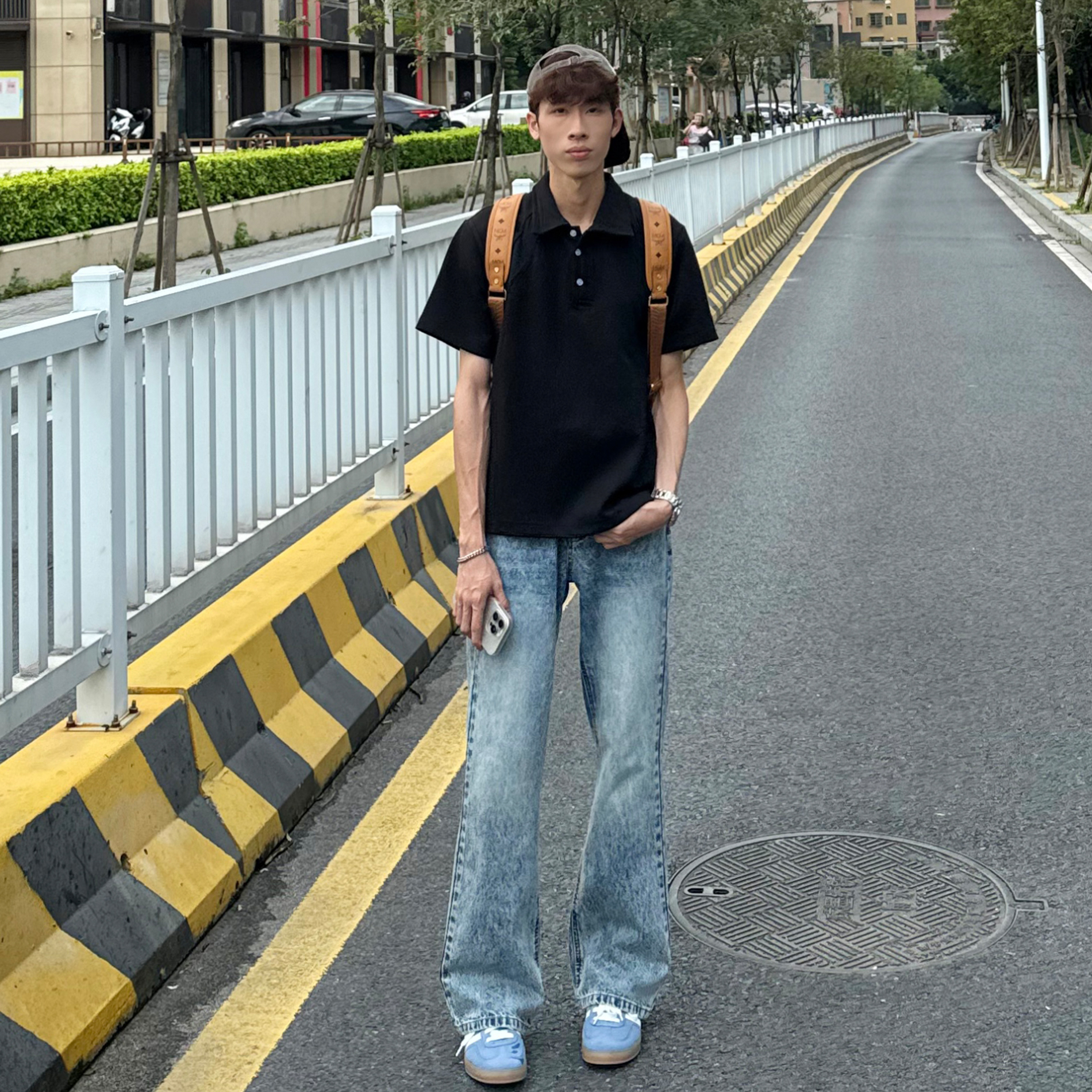 邱XG【517大理石冰蓝牛】男春季美式高街水洗cleanfit微喇直筒裤ins