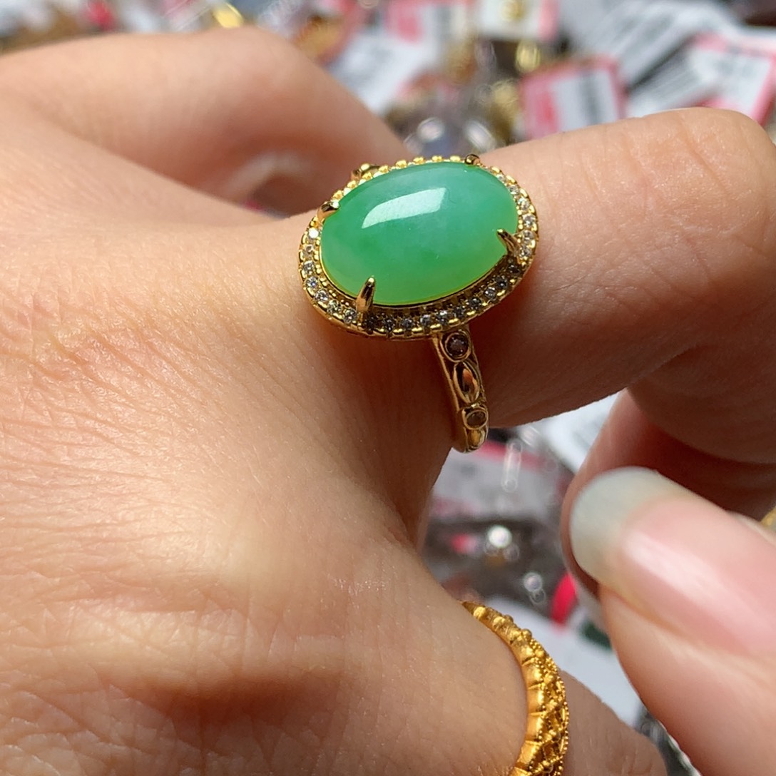 翡翠戒指银S925镶嵌天然翡翠戒指