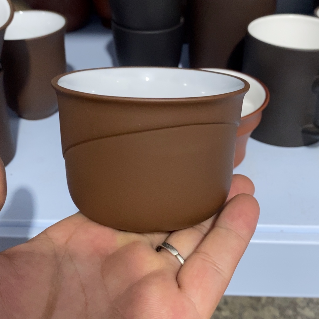 茶壶紫砂老紫泥大口白釉杯200cc