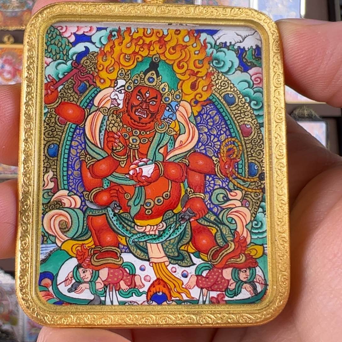 辣***️吊坠红财神唐卡绘画作品