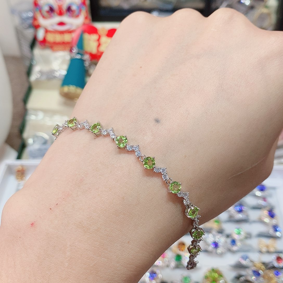 橄榄石手链银S925镶嵌