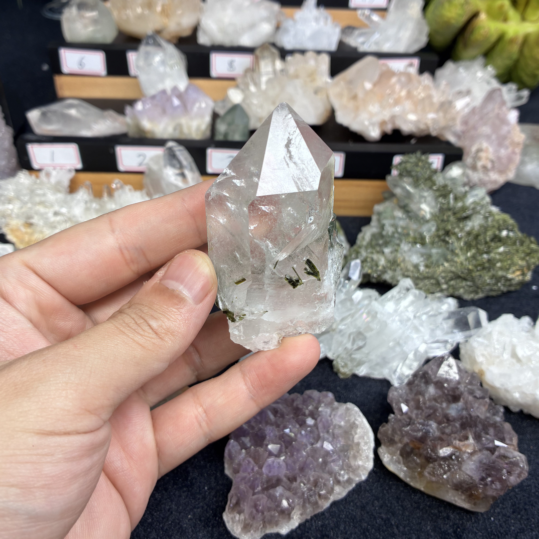 绿幽灵白水晶装饰单握摆件