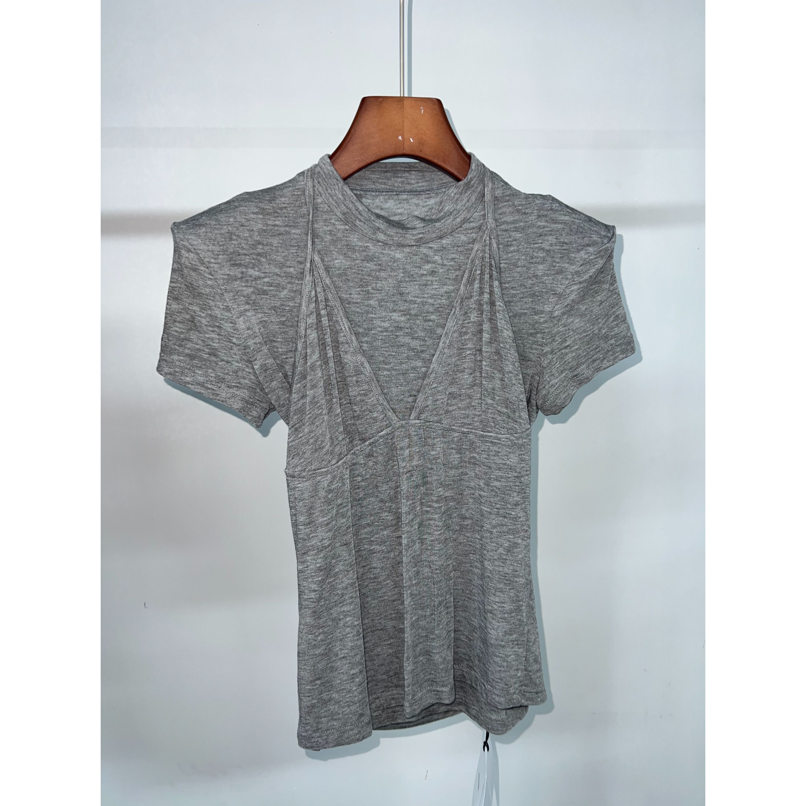 【AD-俏俏】真两件挂脖绑带纯色显瘦短袖T恤9028