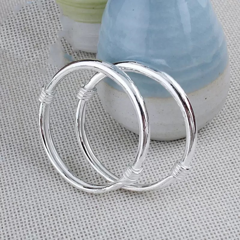 足银手镯 光面绕丝宝宝镯【S-1086】