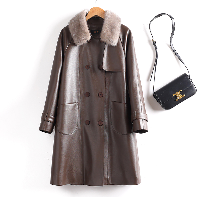 海宁新款皮羽绒中长时尚显瘦风衣外套秋冬新款