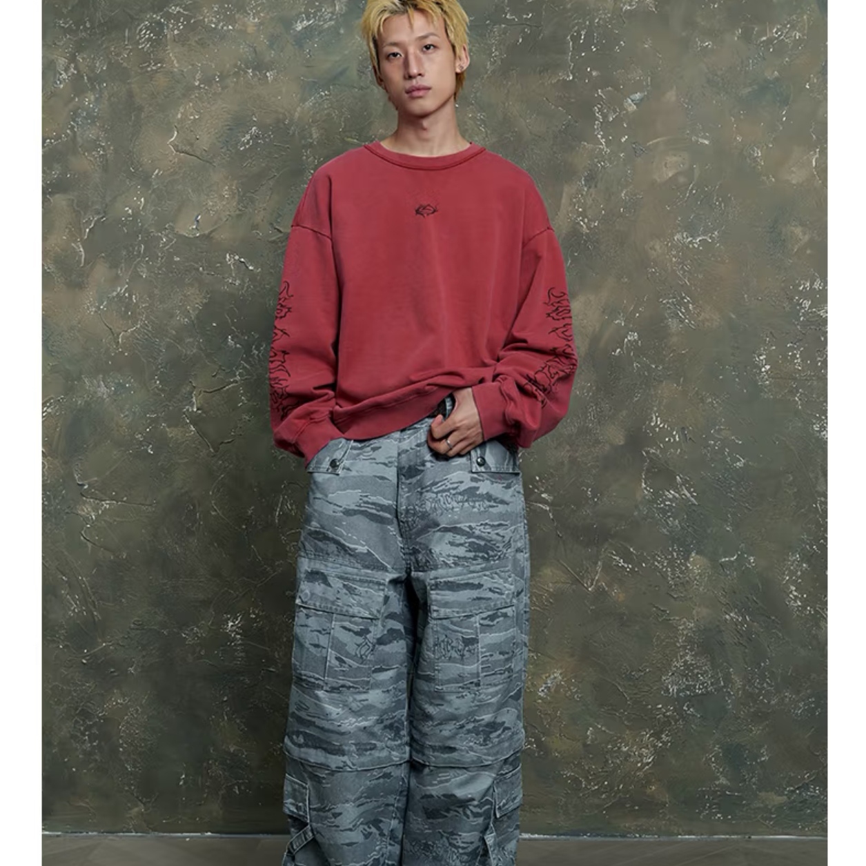 R03-PAT107-OVE迷彩宽松潮裤可拆卸阔腿工装长裤