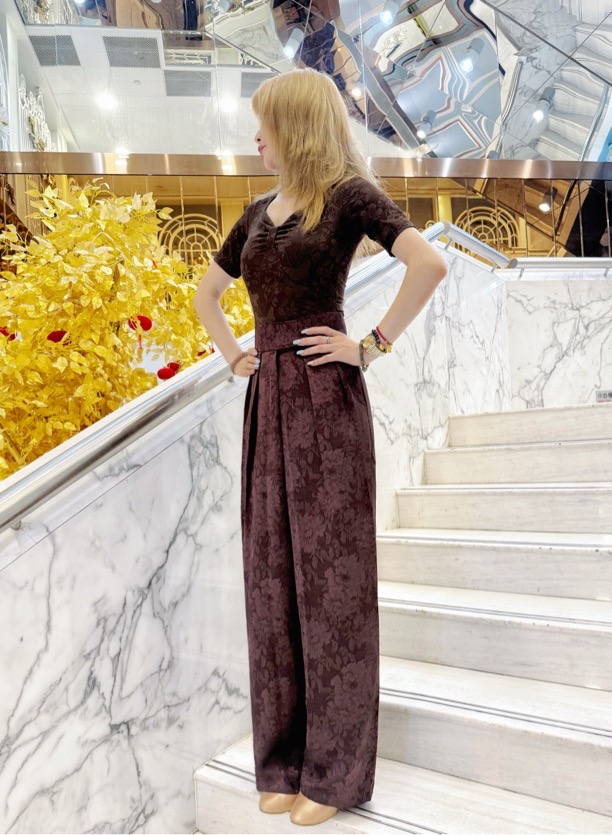 辰艺摩登辰艺摩登舞服高级定制 紫色提花款高腰阔腿摩登裤