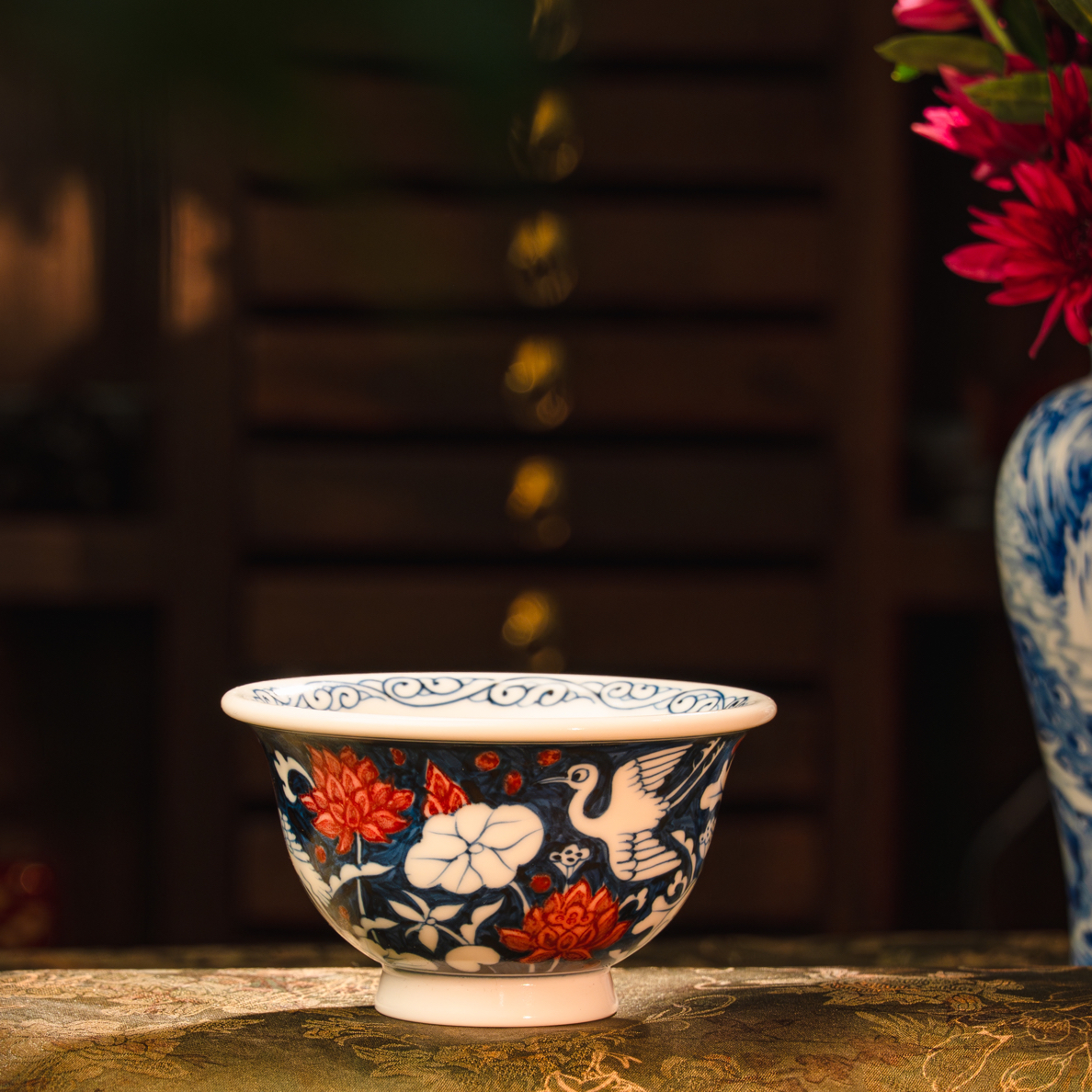 龙月斋青花原矿釉里红一路连科红莲大压手