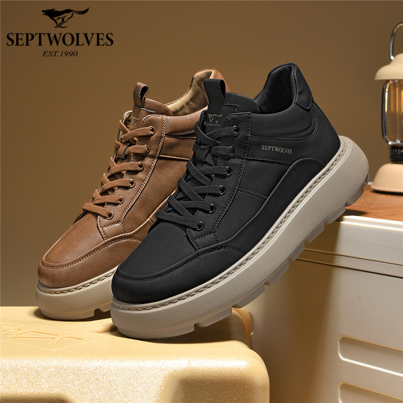 七匹狼高帮运动男鞋2025新款鞋子男潮鞋百搭厚底增高板鞋男中邦
