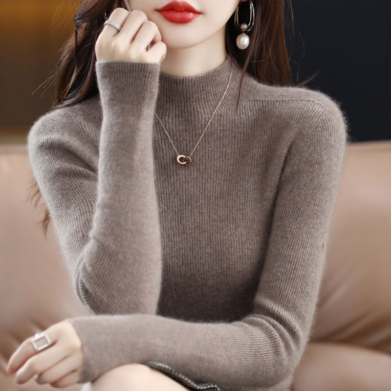【紧身款100羊毛】一线成衣半高领羊毛衫女纯羊毛秋冬显瘦打底毛衣