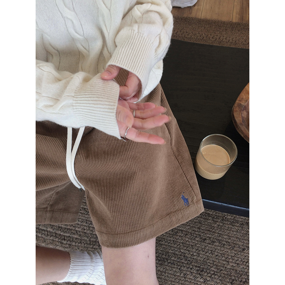 张贝贝 R*L松弛老钱 全棉坑条 微针绣灯芯绒短裤
