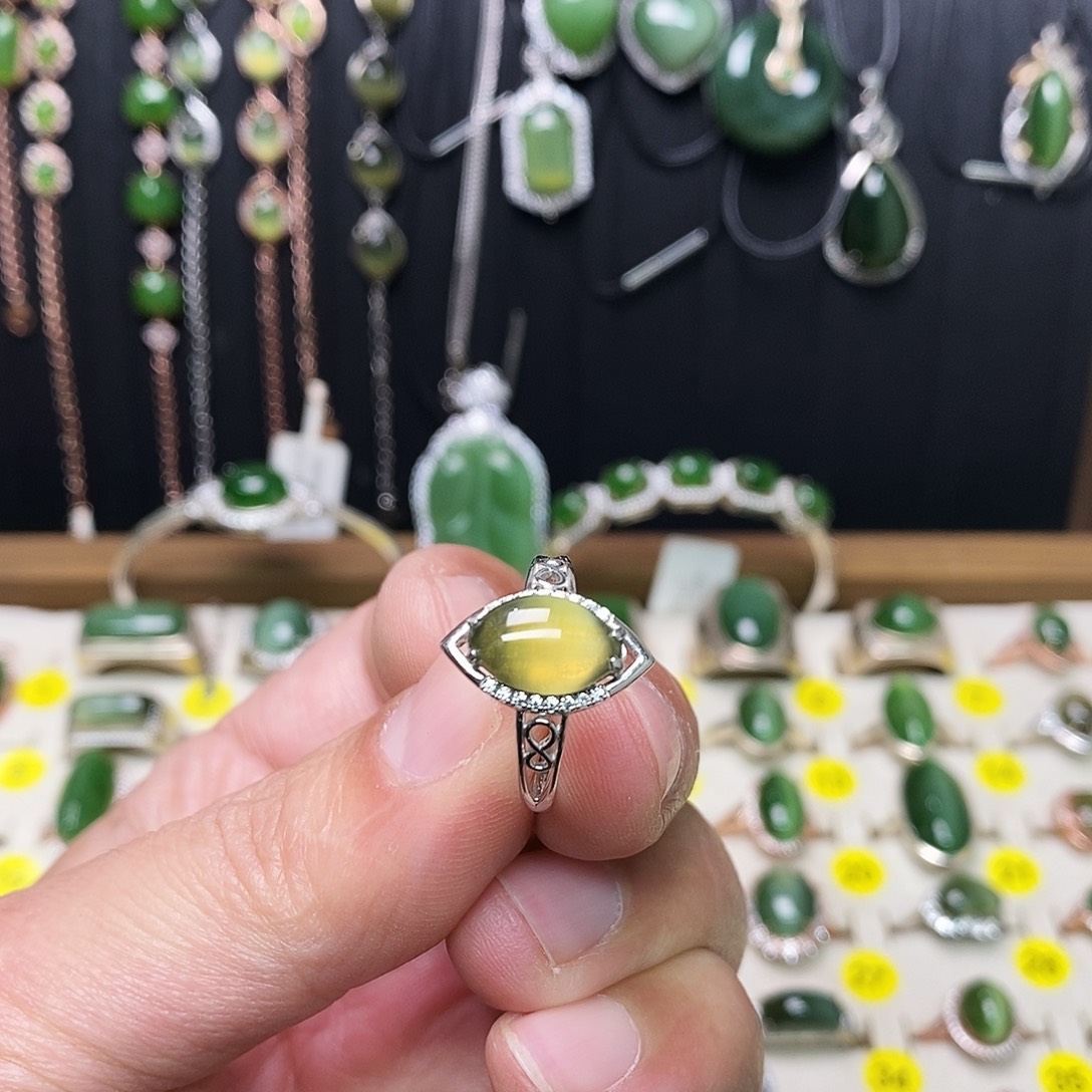 和田玉（碧玉）银S925镶嵌戒指