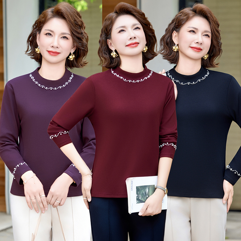 妈妈装秋冬季加绒加厚保暖打底衫40到50岁中老年女装洋气上档次套