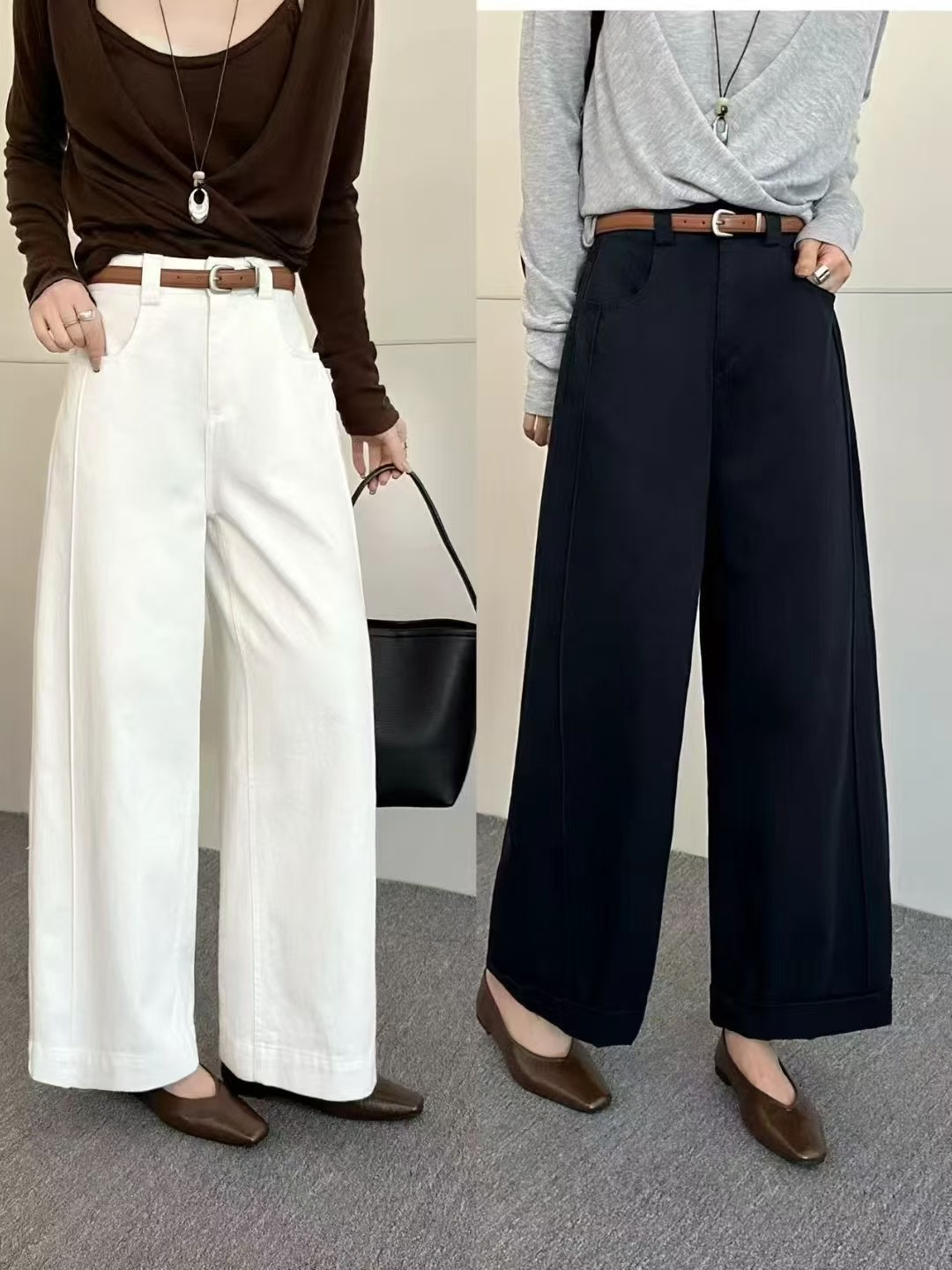 三色显瘦直筒高腰九分阔腿女士牛仔裤