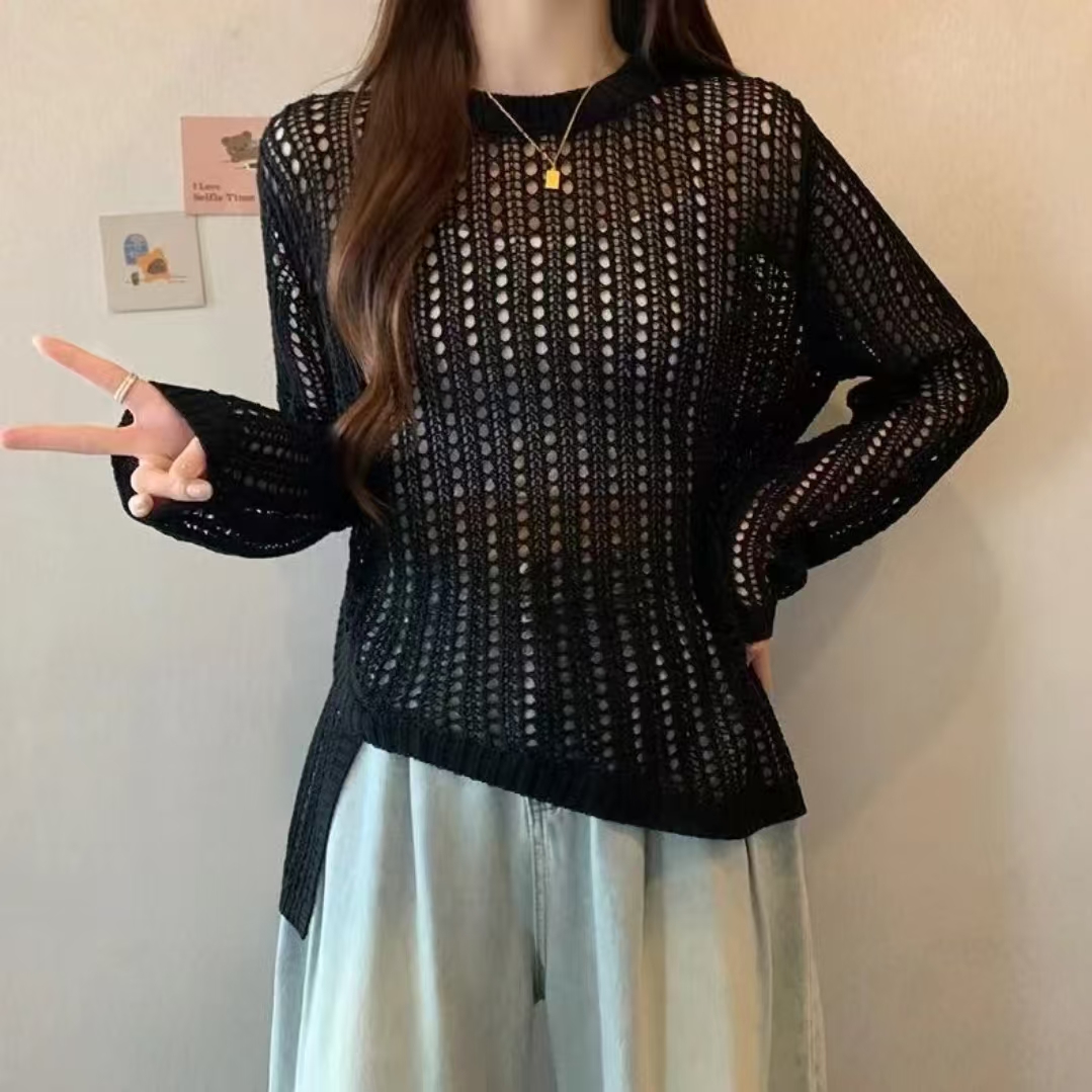 HSTYLE/韩都衣舍春季针织衫女镂空高级感长袖时尚罩衫上衣254-9