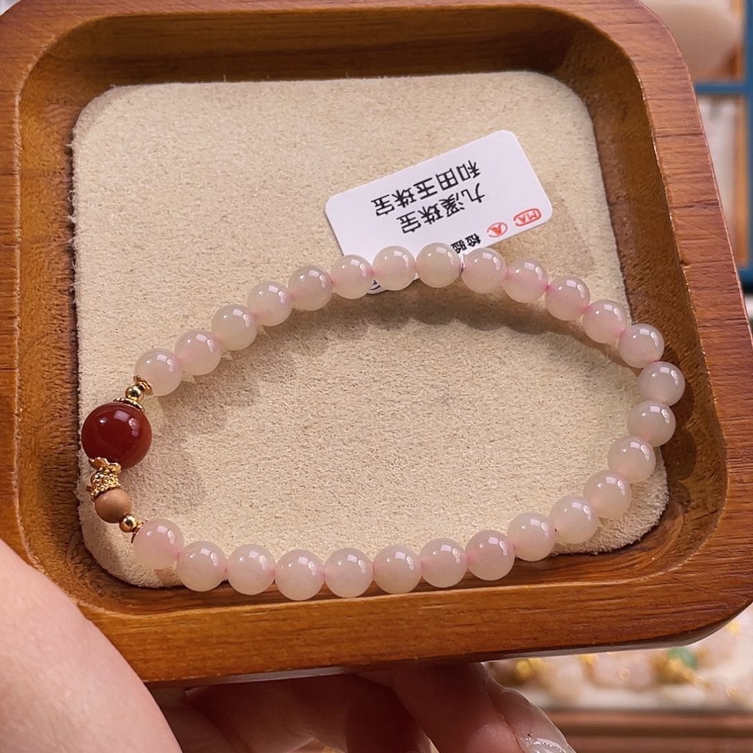 合金手串和田玉小*佳纯天然藕色手串