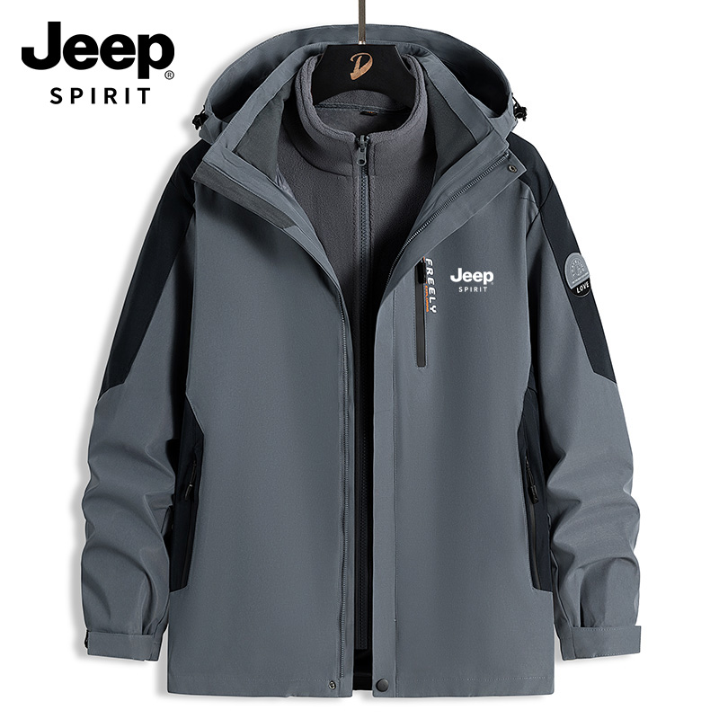 JEEPSPIRIT吉普冲锋衣外套男士抓绒保暖休闲夹克大码2025秋冬新款商品图
