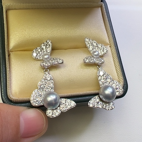 海水珍珠耳饰银S925镶嵌配珠淡水