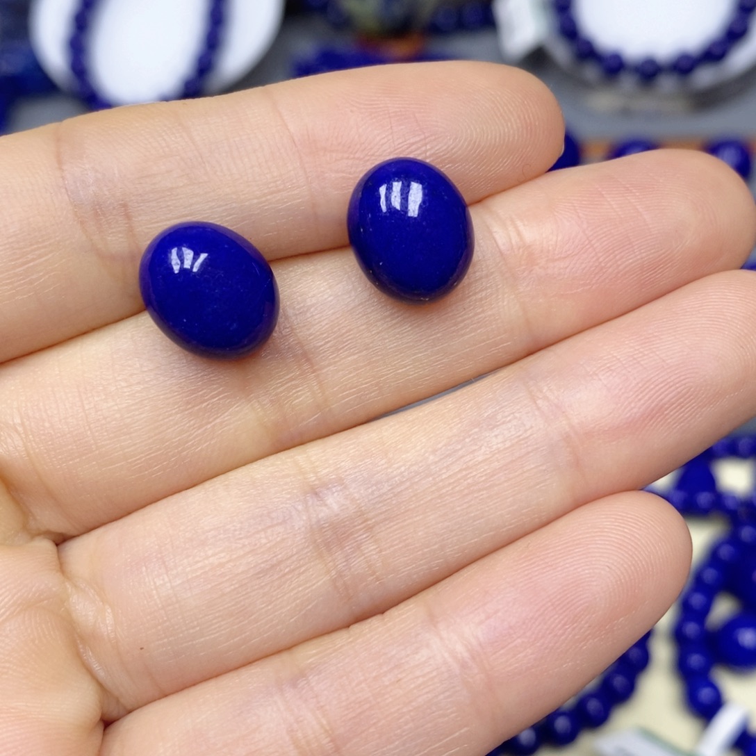 青金石银S925镶嵌耳饰